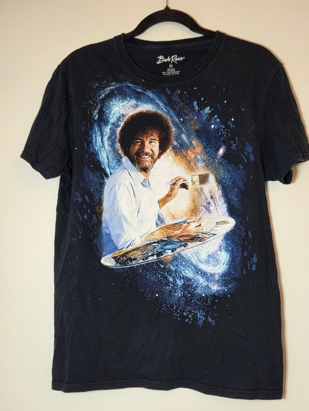 Bob Ross Galaxy Graphic Tee M Black Space Painting Artist Cosmic T Shirt